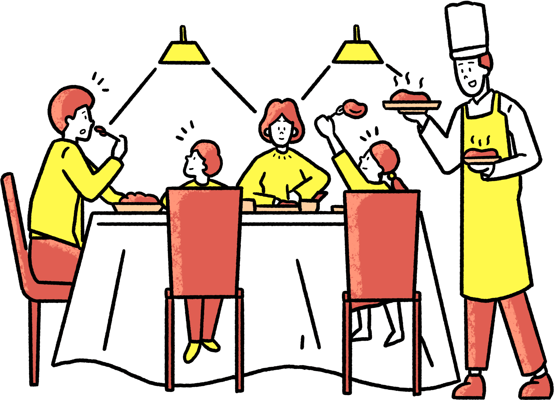 ジビエ肉を食べる家族のイラスト